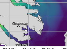 NOAA Rappahannock River jellyfish map for today, Mathews County