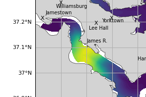 NOAA James River jellyfish map for today, Surry County