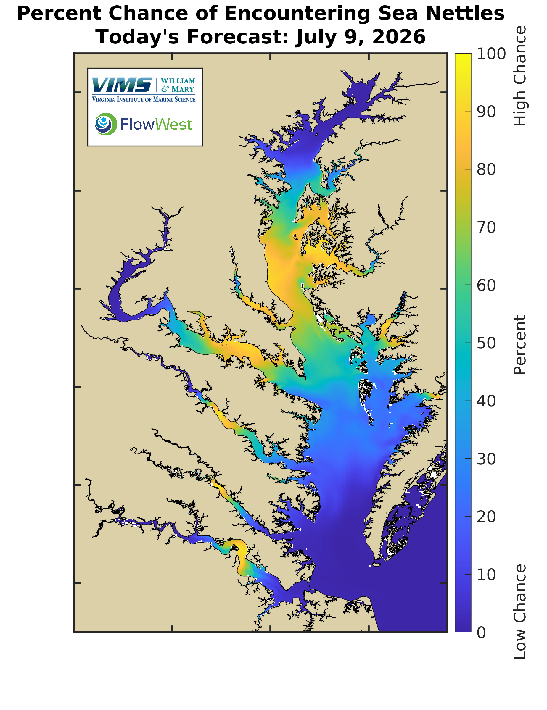 VIMS jellyfish map for today, Virginia
