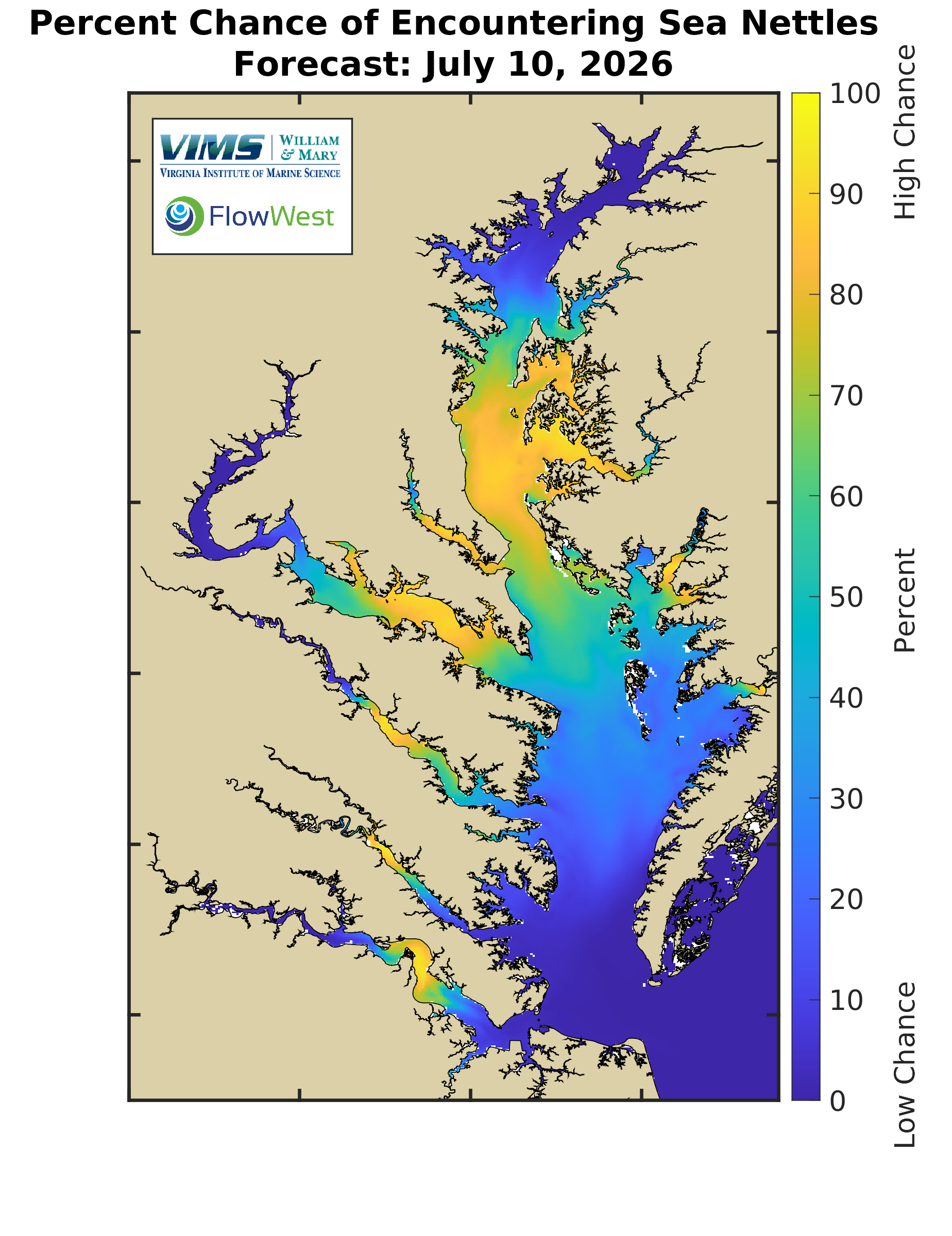 VIMS jellyfish map for tomorrow, Virginia
