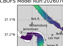 NOAA James River jellyfish map for today, Williamsburg