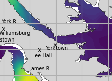 NOAA James River jellyfish map for today, Yorktown